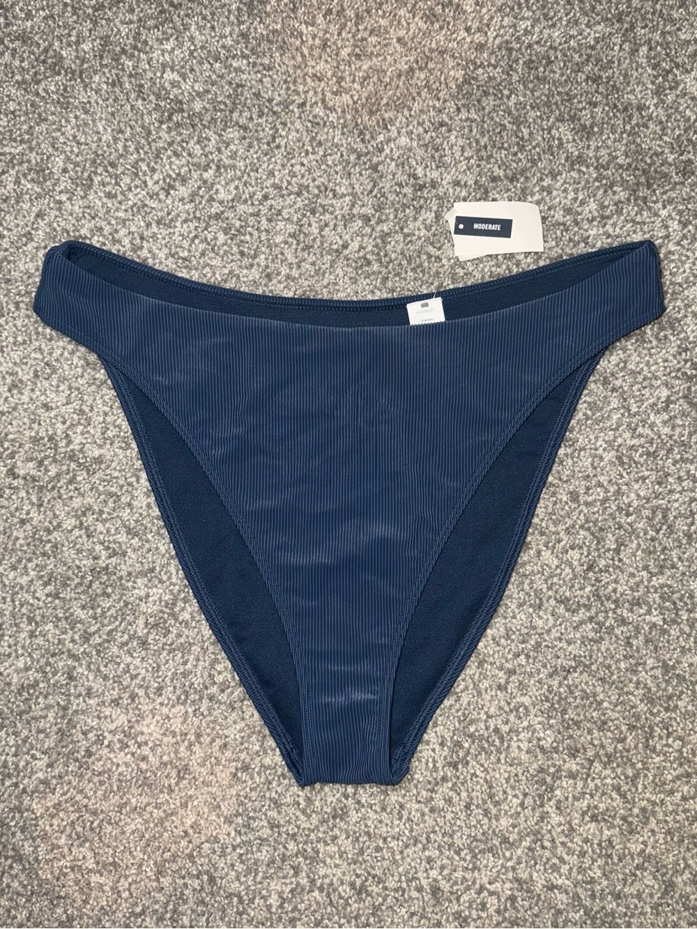 Abercrombie & Fitch Ribbed Mid Rise High-Leg Moderate Bikini Bottom- Large -Navy
